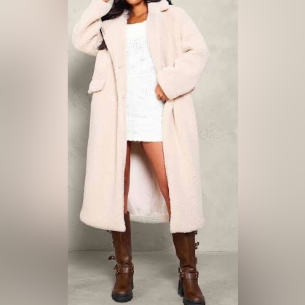 Longline Borg Coat Cream Ivory Off white Size 8 NWT